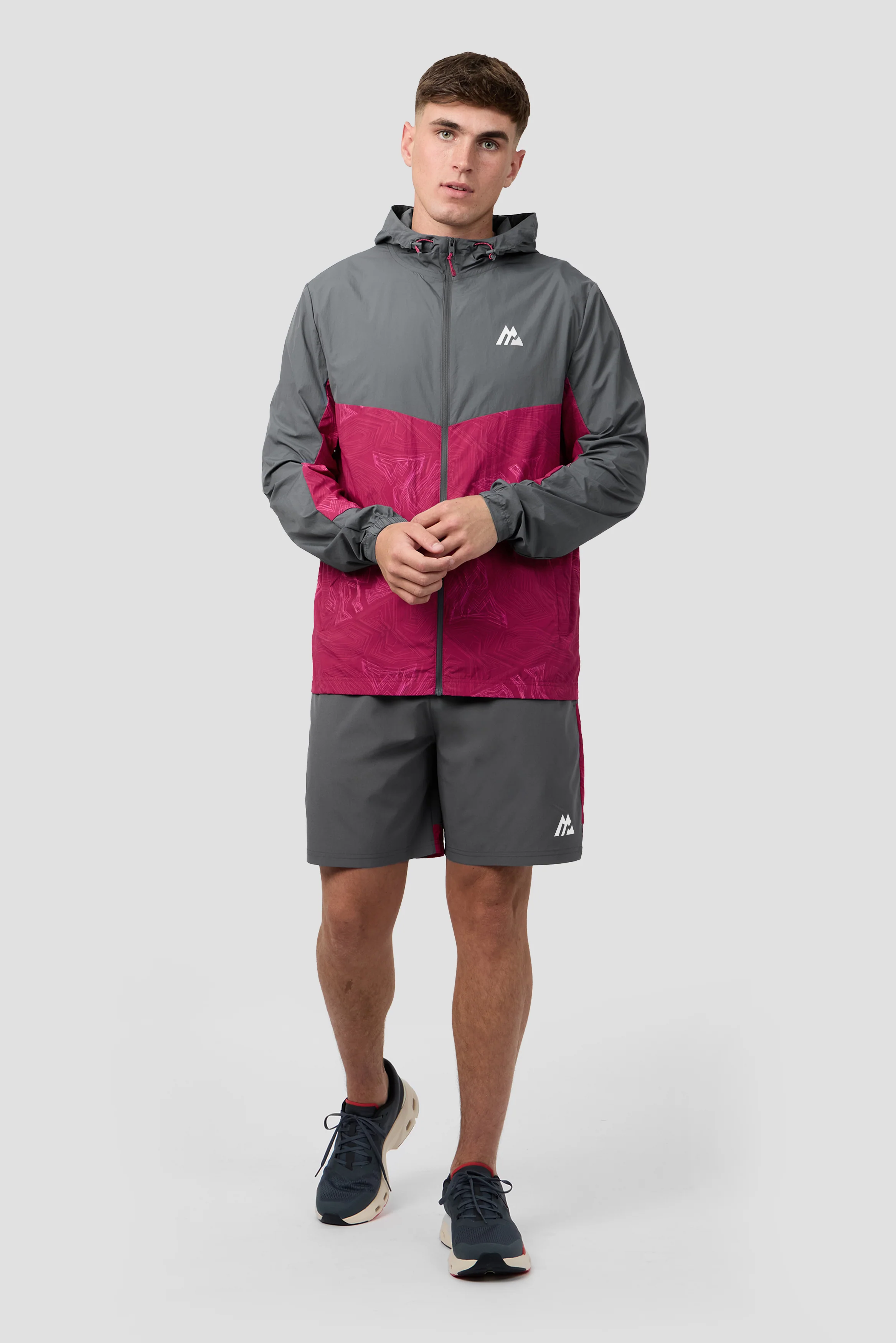 Geo M Print Windbreaker - Slate Grey/Cherry - Image 3
