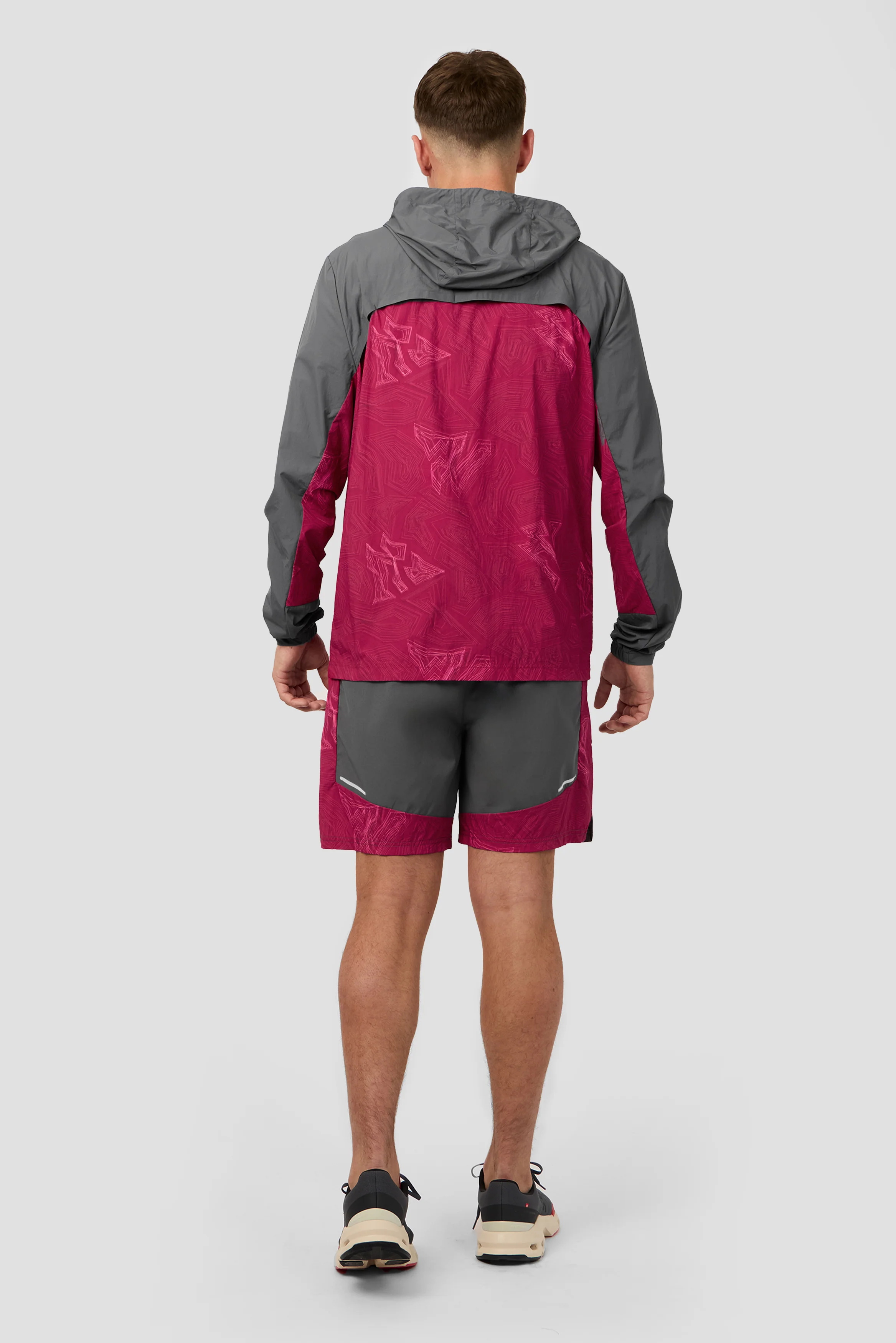 Geo M Print Windbreaker - Slate Grey/Cherry - Image 4