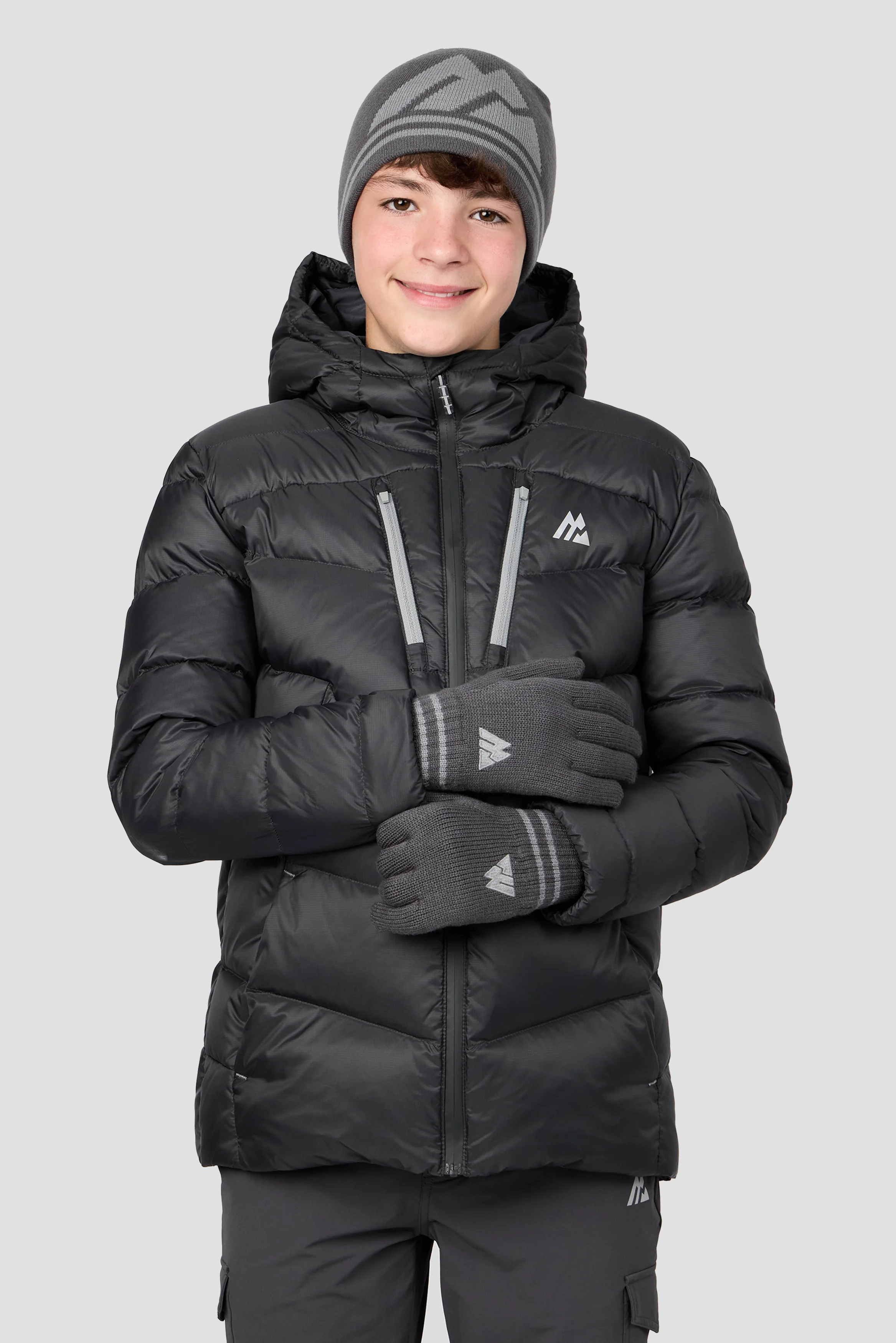 Junior Ibex Beanie/Gloves Set - Cement Grey/Platinum Grey - Image 2